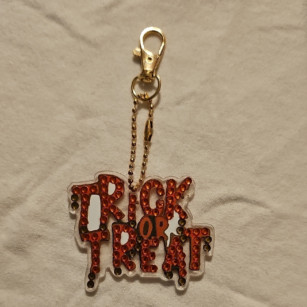 Trick or Treat Rhinestone Keychain with Gold Clip